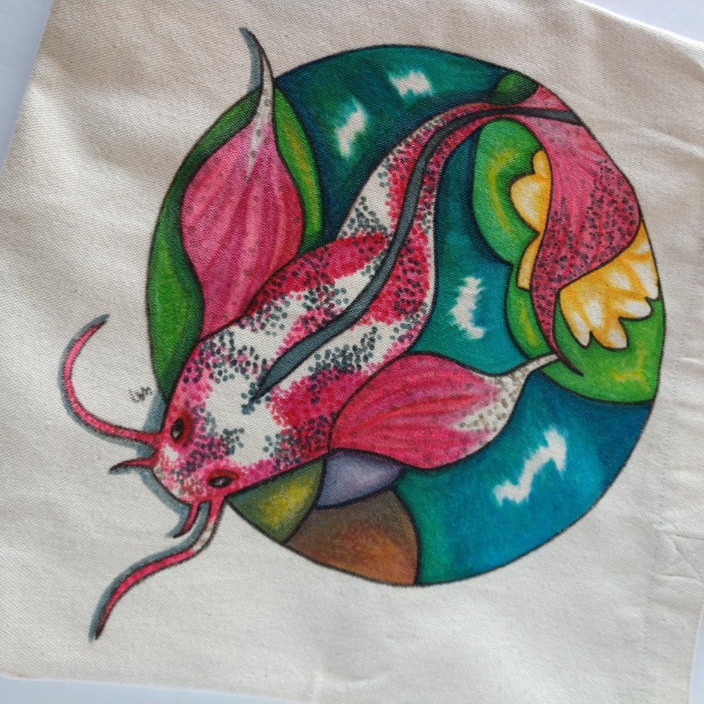Hand Painted Tote Bag with Pink Koi Fish in Pond 13.5x13.5x3.5 NWT Handmade - Picture 7 of 16
